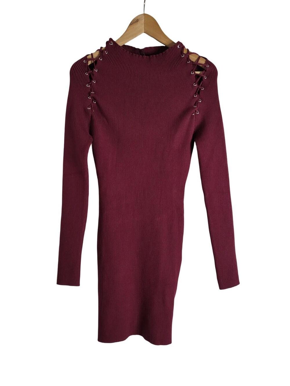 Fashion Nova Burgundy Arie Sweater Mini Dress Lace-up Cutout Detailing Size M